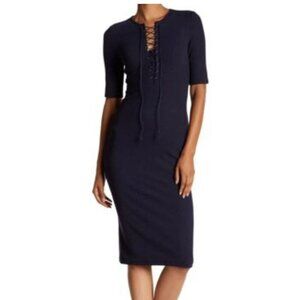 Derek Lam 10 Crosby Lace‎ Up Midi Dress Midnight Blue Ribbed Size Medium